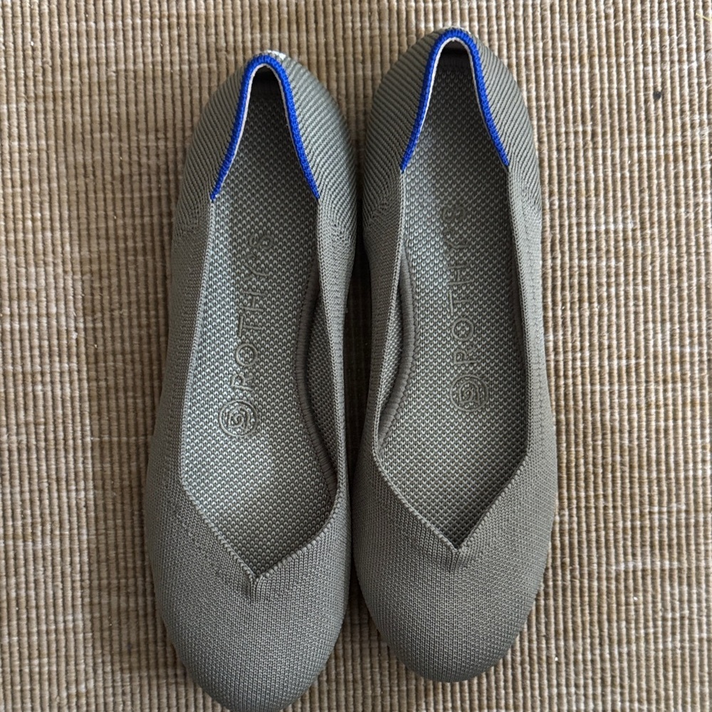 Rothy's Olive Flats with Blue Trim